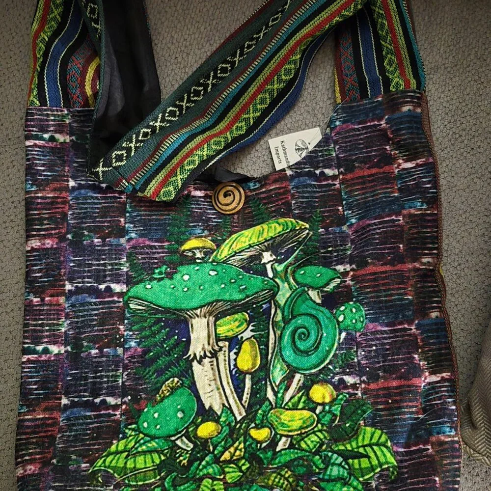 Kathmandu Imports Crossbody Bag with Mushrooms Hippie Boho NWT